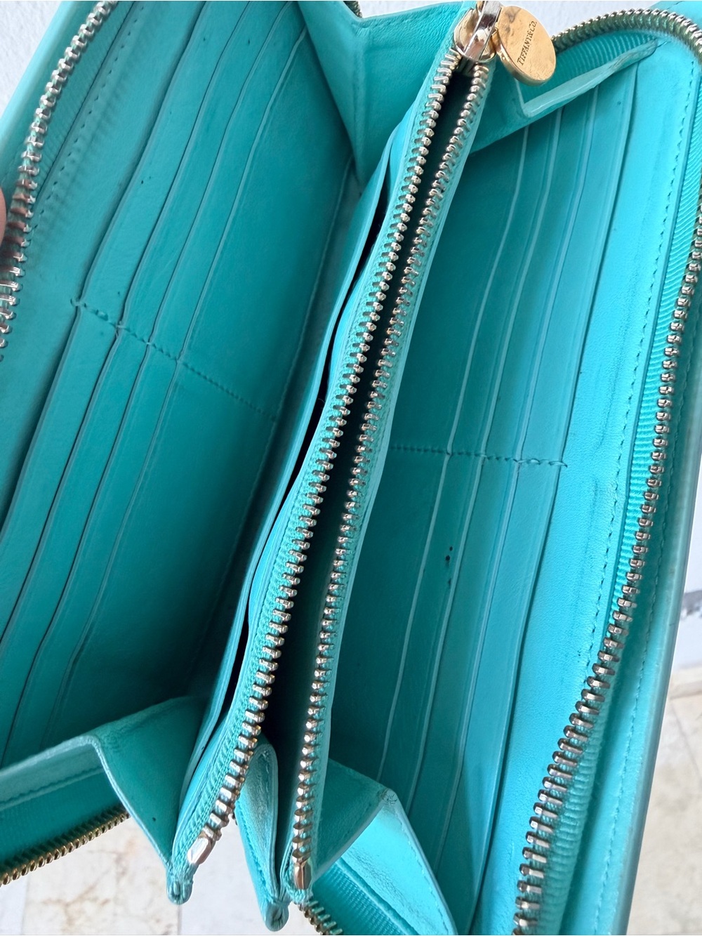Tiffany & Co Large Zip Around Wallet Tiffany Blue Leather Wallet Authentic - Picture 6 of 11